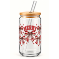 Candy Bows 16oz Glass Tumbler with Bamboo Lid & Glass Straw | Christmas Collection