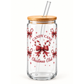 Candy Cane Christmas Club 16oz Glass Tumbler with Bamboo Lid & Glass Straw | Christmas Collection