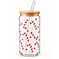 Candy Cane Snowflakes 16oz Glass Tumbler with Bamboo Lid & Glass Straw | Christmas Collection