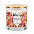 Cookieland 400g double wick Christmas glass candle by Billie Rae with gold lid and a sweet buttery biscuit, sugar and creamy Christmas cookie fragrance.