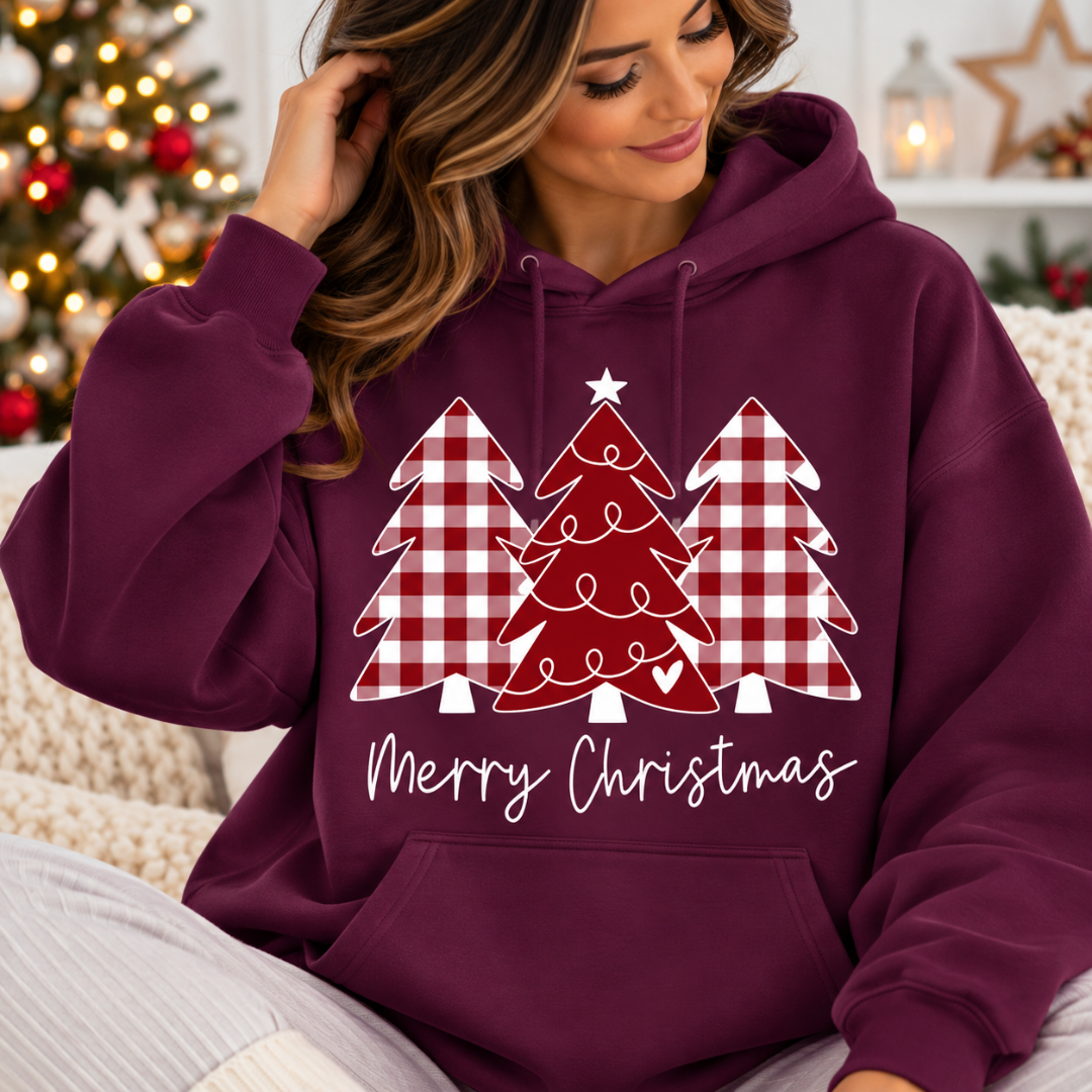 Merry Christmas Trees hoodie, Christmas tree hoodie, cotton Christmas hoodie, Christmas hoodie, soft touch cotton hoodie, festive hoodie, Christmas clothing, Billie Rae hoodie