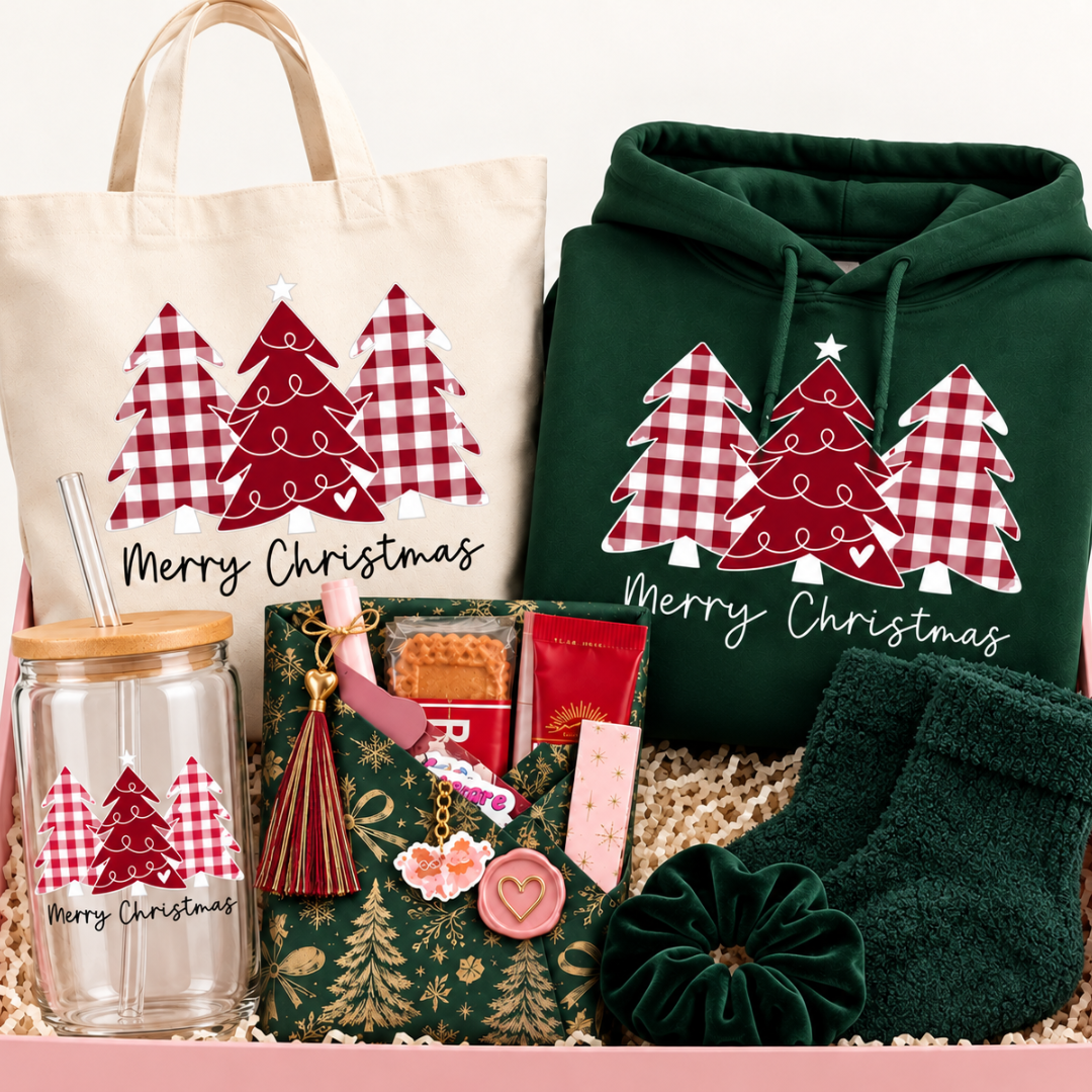 Merry Christmas Trees Emerald Green Hoodie & Blind Date with a Book Gift Set | Billie Rae