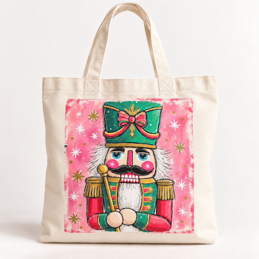 nutcracker tote bag, Christmas tote bag, organic cotton tote bag, canvas tote bag, Christmas shopping bag, festive shoulder bag, nutcracker gift, Billie Rae tote bag