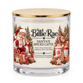 Santa’s Spiced Latte 500g double wick Christmas glass candle by Billie Rae with gold lid and a warm citrus, cinnamon, clove and woody fragrance.
