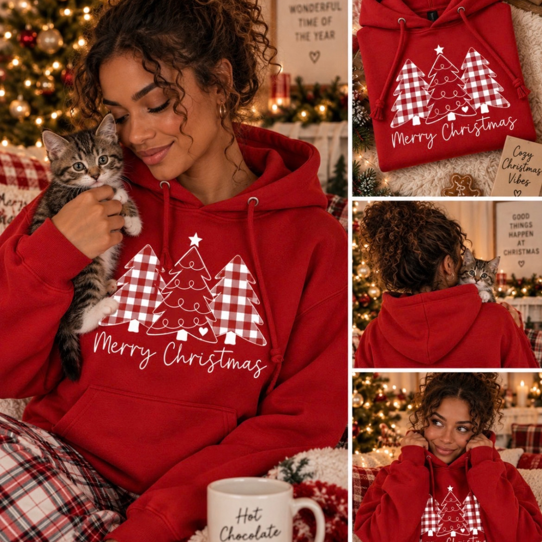 Merry Christmas Trees Cotton Soft Touch Hoodie | Christmas Collection