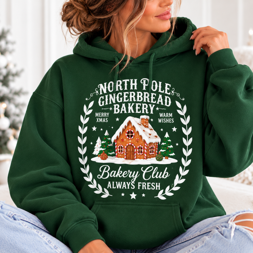 North Pole Gingerbread Bakery Cotton Soft Touch Hoodie | Christmas Collection