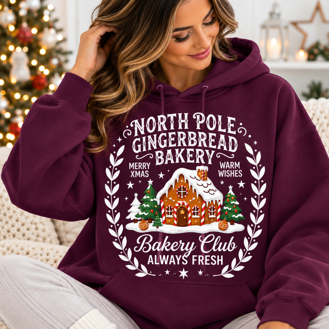 North Pole Gingerbread Bakery Cotton Soft Touch Hoodie | Christmas Collection