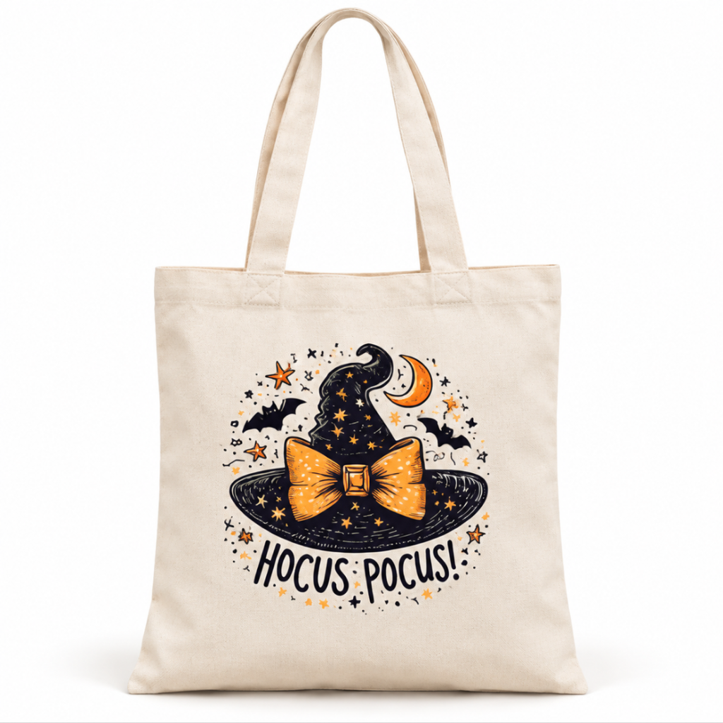 hocus pocus tote bag, witch hat tote bag, Halloween tote bag, witchy tote bag, organic cotton tote bag, spooky shopping bag, Halloween gift, Billie Rae tote bag