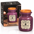 A purple ceramic potion bottle oil burner and wax warmer with an orange lid, shown next to its black branded box. The label reads 'Mischief and Magic Trickster Tonic'.