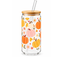 pastel pumpkin tumbler, pastel autumn tumbler, pumpkin glass tumbler, 16oz glass tumbler, cute autumn cup, cosy season tumbler, pumpkin lover gift, Billie Rae tumbler