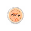 A round clear plastic tub of Billie Rae Pumpkin Cottage nutmeg and vanilla pumpkin scented wax melts, showing a light peach-orange wax melt surface with orange and red glitter flakes, on a solid white background.