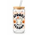 spooky season tumbler, cute Halloween tumbler, Halloween glass tumbler, 16oz glass tumbler, spooky season cup, bamboo lid tumbler, Halloween drinkware, Billie Rae tumbler