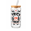 trick or treat tumbler, Halloween glass tumbler, cute Halloween cup, 16oz glass tumbler, spooky season tumbler, bamboo lid tumbler, Halloween drinkware, Billie Rae tumbler